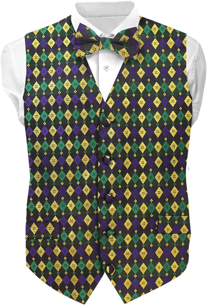 Vittorio Farina Mardi Gras Vest & Bow Tie ONLY Ver 1. - vestB_mardi_BB_Mardi #2_S - Classy Cufflinks