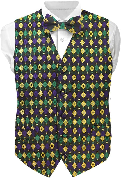 Vittorio Farina Mardi Gras Vest & Bow Tie ONLY Ver 1. - vestB_mardi_BB_Mardi #2_S - Classy Cufflinks