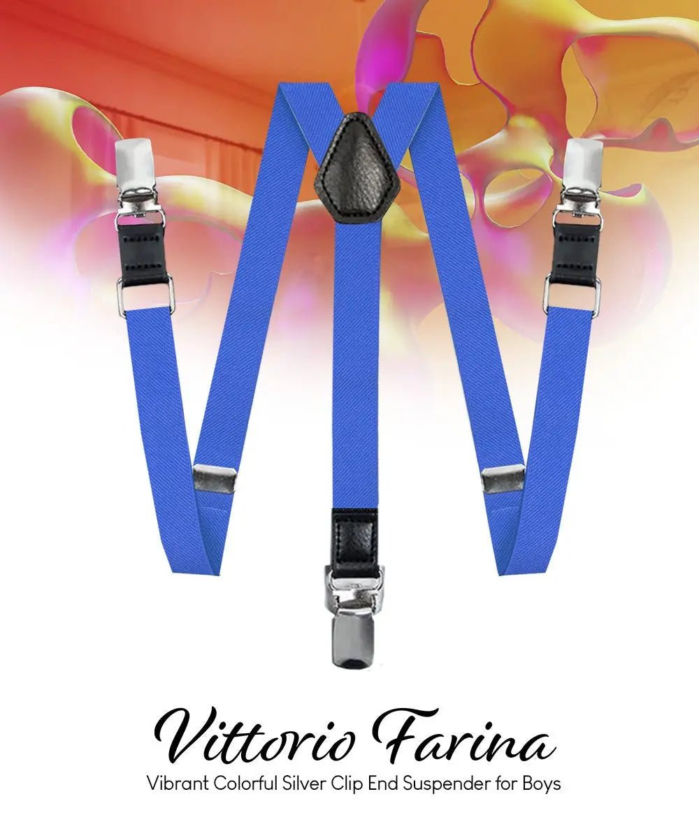 Vittorio Farina Boy's Clip End Suspender with Silver Hardware in Gift Box: 70% Polyester & 30% - Suits You Sir - Royal Blue - 