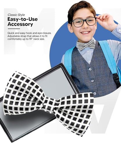 Vittorio Farina Boy's Design Satin Bow Tie - Suits You Sir - Black and White Checkerboard - 