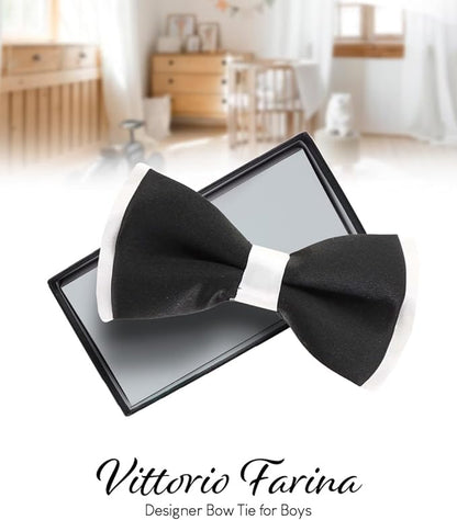 Vittorio Farina Boy's Design Satin Bow Tie - Suits You Sir - Black and White Fold - 