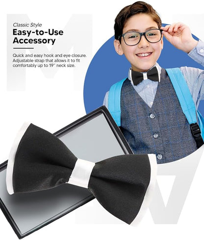 Vittorio Farina Boy's Design Satin Bow Tie - Suits You Sir - Black and White Fold - 