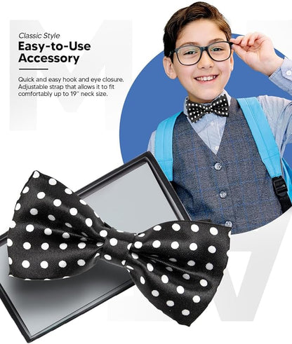 Vittorio Farina Boy's Design Satin Bow Tie - Suits You Sir - Black and White Polka Dot - 