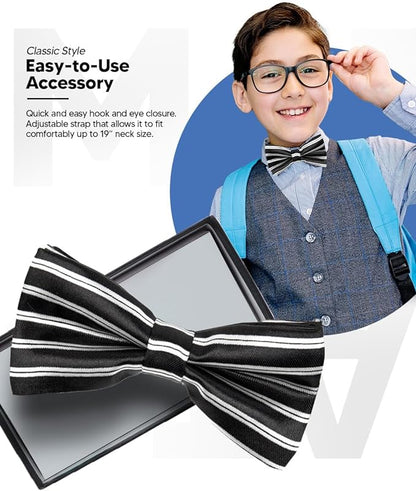 Vittorio Farina Boy's Design Satin Bow Tie - Suits You Sir - Black and White Stripes - 