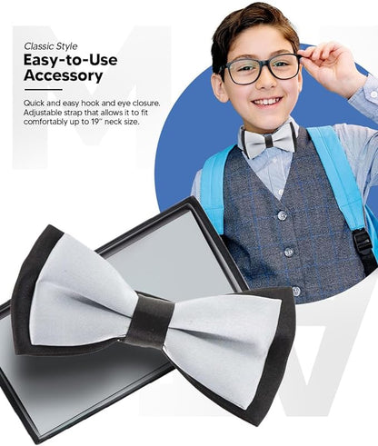 Vittorio Farina Boy's Design Satin Bow Tie - Suits You Sir - Gray and Black Fold - 
