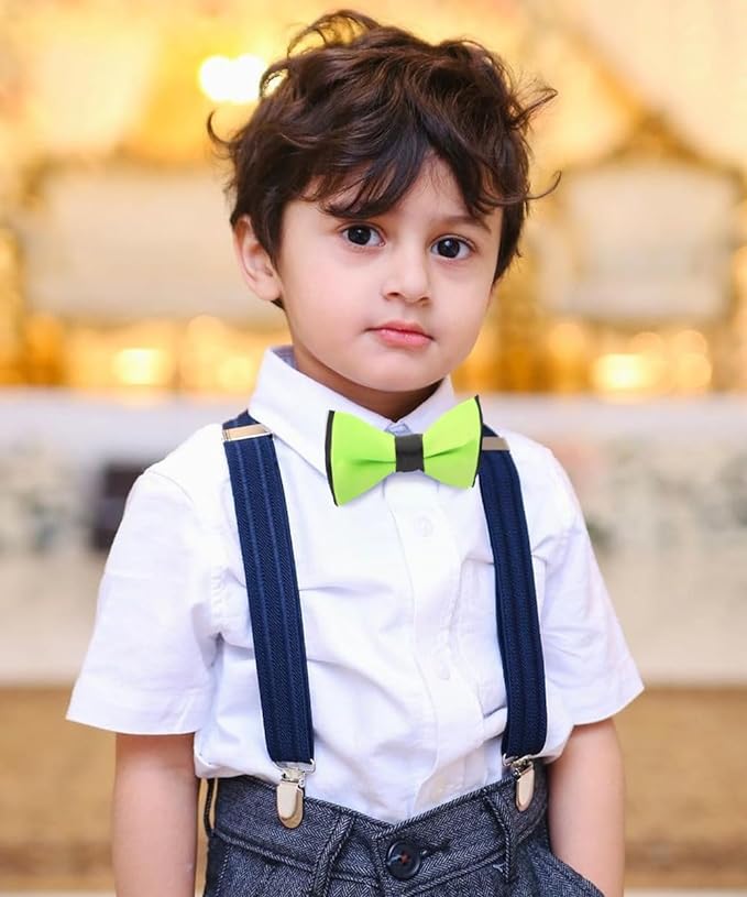 Vittorio Farina Boy's Design Satin Bow Tie - Suits You Sir - Green and Black Fold - 