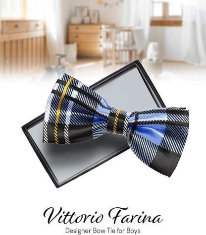 Vittorio Farina Boy's Design Satin Bow Tie - Suits You Sir - Ivory and White Fold - 