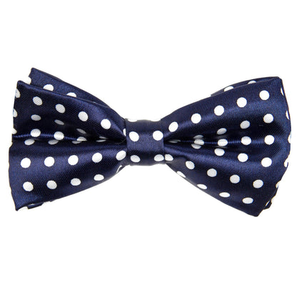 Vittorio Farina Boy's Design Satin Bow Tie - Suits You Sir - Navy Blue and White Polka Dot - 