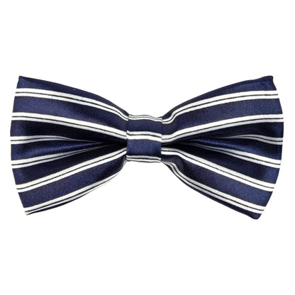 Vittorio Farina Boy's Design Satin Bow Tie - Suits You Sir - Navy Blue and White Stripes - 