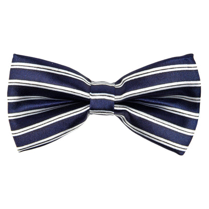 Vittorio Farina Boy's Design Satin Bow Tie - Suits You Sir - Navy Blue and White Stripes - 