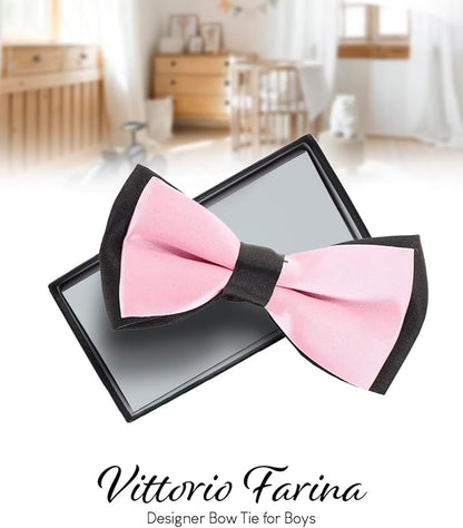 Vittorio Farina Boy's Design Satin Bow Tie - Suits You Sir - Pink and Black Fold - 