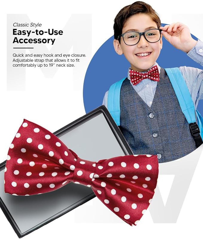 Vittorio Farina Boy's Design Satin Bow Tie - Suits You Sir - Red and White Polka Dot - 