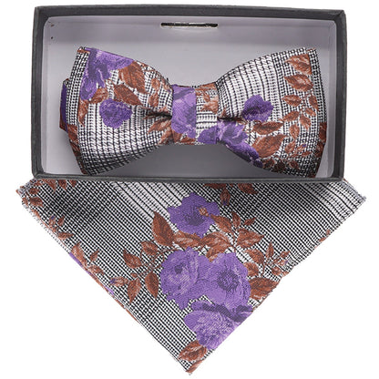 Vittorio Farina Boy's Floral Print Design Bow Tie & Pocket Square in Gift Box - Suits You Sir - KBH - 080 - 
