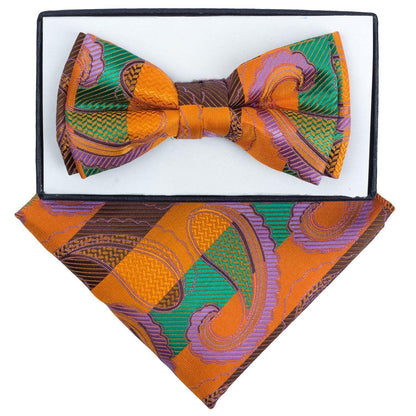 Vittorio Farina Boy's Floral Print Design Bow Tie & Pocket Square in Gift Box - Suits You Sir - KBH 1003 - 