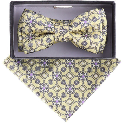 Vittorio Farina Boy's Floral Print Design Bow Tie & Pocket Square in Gift Box - Suits You Sir - KBH - 21001 - 