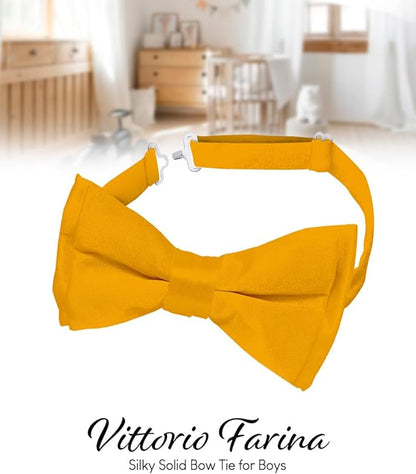 Vittorio Farina Boy's Pretied Solid Silky Satin Bow Tie - Suits You Sir - Amber - 