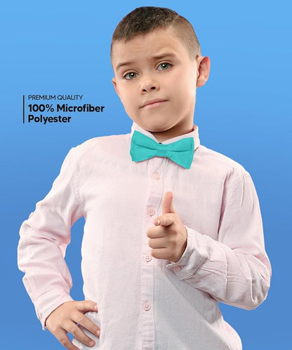 Vittorio Farina Boy's Pretied Solid Silky Satin Bow Tie - Suits You Sir - Aqua - 