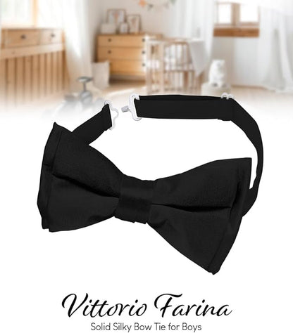 Vittorio Farina Boy's Pretied Solid Silky Satin Bow Tie - Suits You Sir - Black - 