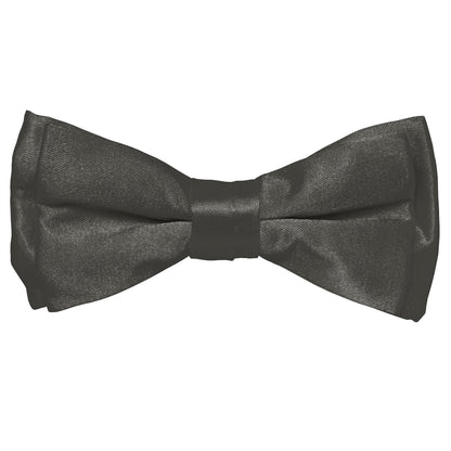 Vittorio Farina Boy's Pretied Solid Silky Satin Bow Tie - Suits You Sir - Charcoal - 