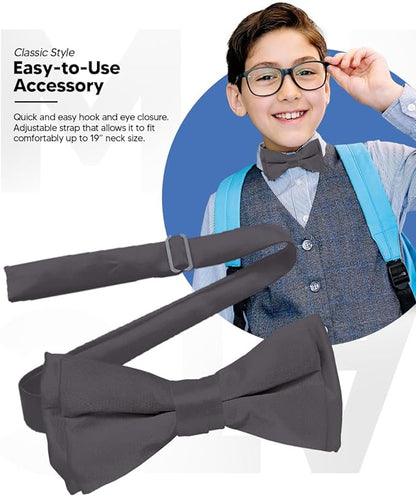 Vittorio Farina Boy's Pretied Solid Silky Satin Bow Tie - Suits You Sir - Charcoal - 