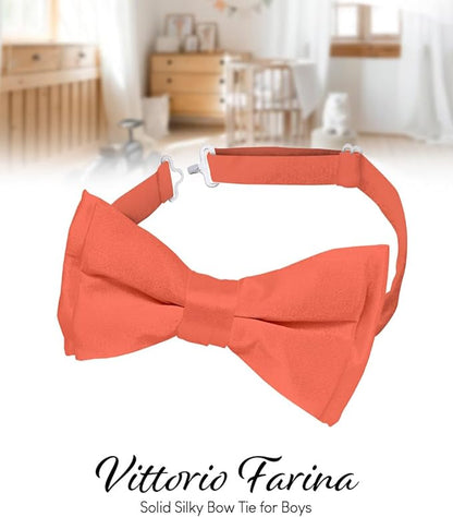 Vittorio Farina Boy's Pretied Solid Silky Satin Bow Tie - Suits You Sir - Coral - 