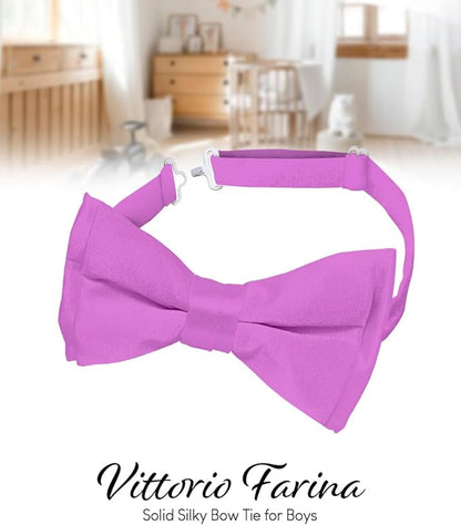 Vittorio Farina Boy's Pretied Solid Silky Satin Bow Tie - Suits You Sir - Lavender - 