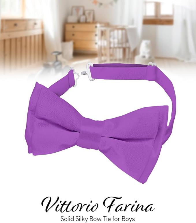 Vittorio Farina Boy's Pretied Solid Silky Satin Bow Tie - Suits You Sir - Medium Purple - 