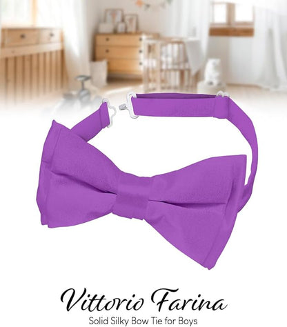 Vittorio Farina Boy's Pretied Solid Silky Satin Bow Tie - Suits You Sir - Medium Purple - 