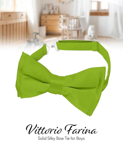 Vittorio Farina Boy's Pretied Solid Silky Satin Bow Tie - Suits You Sir - Olive Green - 