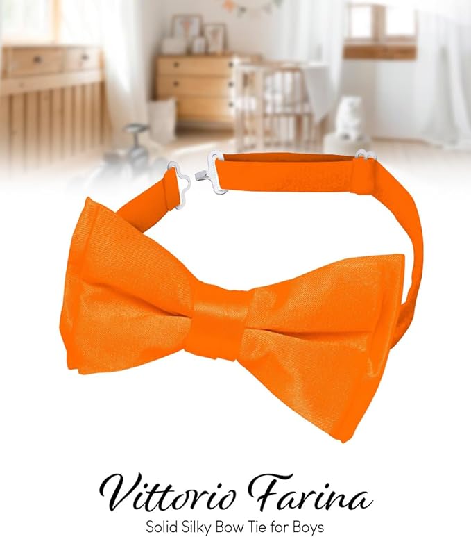 Vittorio Farina Boy's Pretied Solid Silky Satin Bow Tie - Suits You Sir - Orange - 