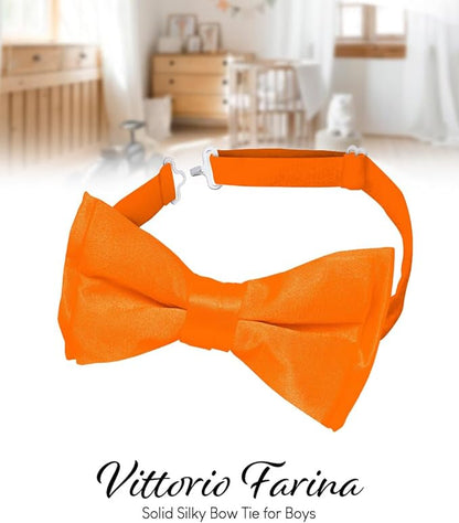 Vittorio Farina Boy's Pretied Solid Silky Satin Bow Tie - Suits You Sir - Orange - 