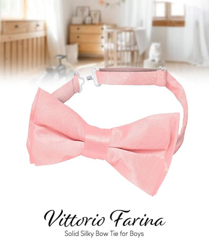 Vittorio Farina Boy's Pretied Solid Silky Satin Bow Tie - Suits You Sir - Pink - 