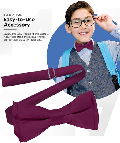 Vittorio Farina Boy's Pretied Solid Silky Satin Bow Tie - Suits You Sir - Plum - 