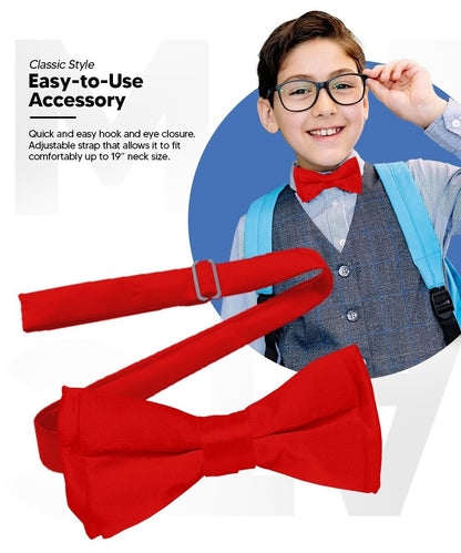 Vittorio Farina Boy's Pretied Solid Silky Satin Bow Tie - Suits You Sir - Red - 