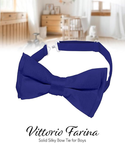 Vittorio Farina Boy's Pretied Solid Silky Satin Bow Tie - Suits You Sir - Royal Blue - 