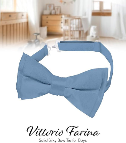 Vittorio Farina Boy's Pretied Solid Silky Satin Bow Tie - Suits You Sir - Sky Blue - 