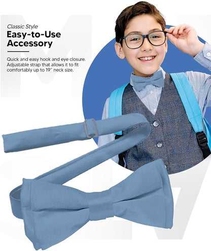 Vittorio Farina Boy's Pretied Solid Silky Satin Bow Tie - Suits You Sir - Sky Blue - 