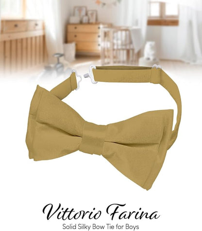 Vittorio Farina Boy's Pretied Solid Silky Satin Bow Tie - Suits You Sir - Tan - 
