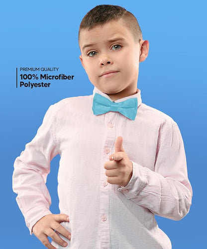 Vittorio Farina Boy's Pretied Solid Silky Satin Bow Tie - Suits You Sir - Turquoise - 