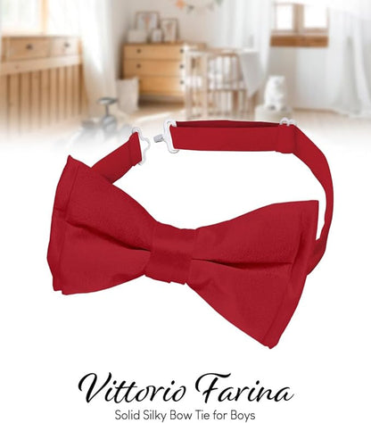 Vittorio Farina Boy's Pretied Solid Silky Satin Bow Tie - Suits You Sir - Wine - 