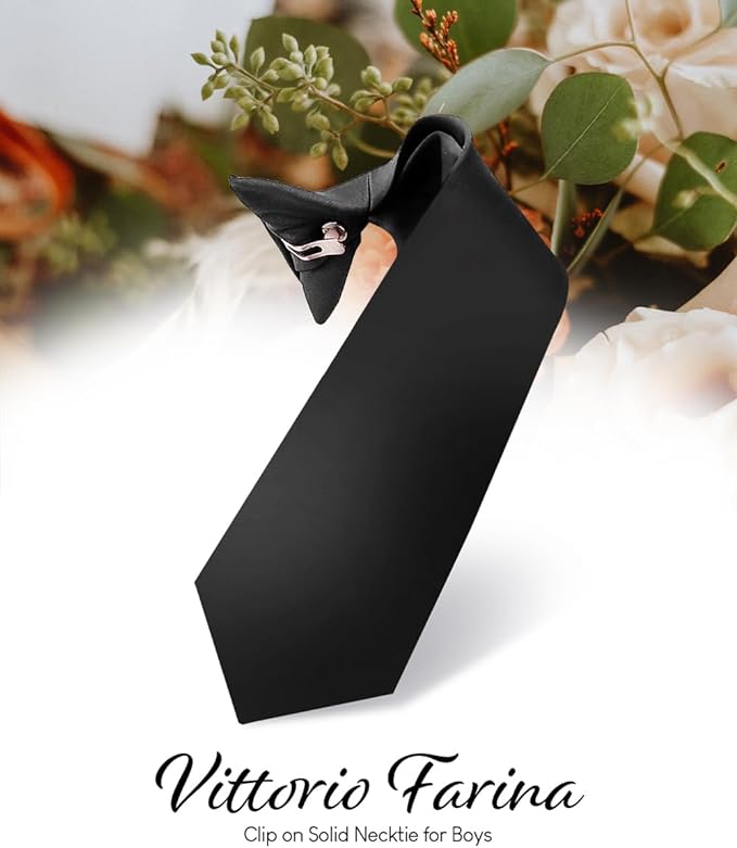 Vittorio Farina Boy's Satin Clip Necktie - Suits You Sir - Black - 16 - in