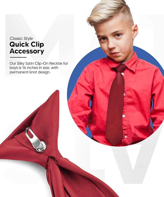 Vittorio Farina Boy's Satin Clip Necktie - Suits You Sir - Burgundy - 16 - in