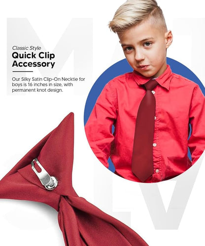 Vittorio Farina Boy's Satin Clip Necktie - Suits You Sir - Burgundy - 16 - in