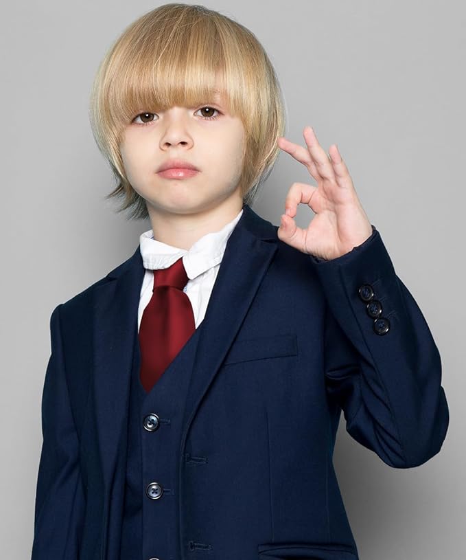 Vittorio Farina Boy's Satin Clip Necktie - Suits You Sir - Burgundy - 16 - in