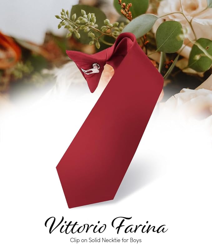 Vittorio Farina Boy's Satin Clip Necktie - Suits You Sir - Burgundy - 16 - in