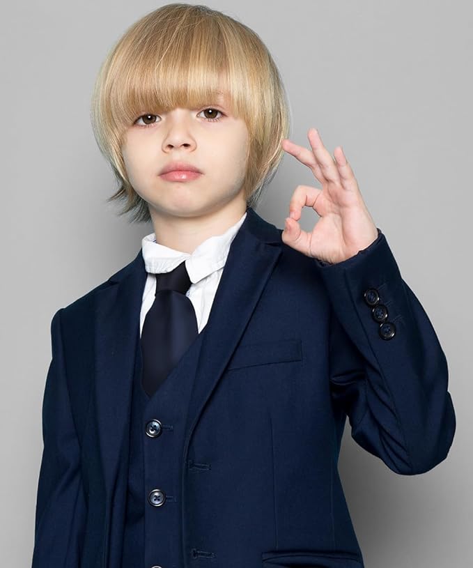 Vittorio Farina Boy's Satin Clip Necktie - Suits You Sir - Navy Blue - 16 - in