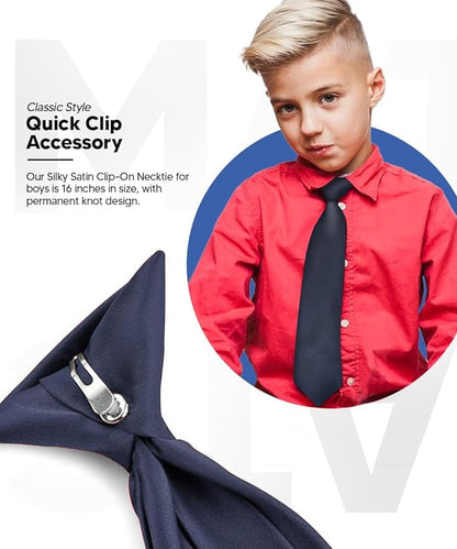 Vittorio Farina Boy's Satin Clip Necktie - Suits You Sir - Navy Blue - 16 - in