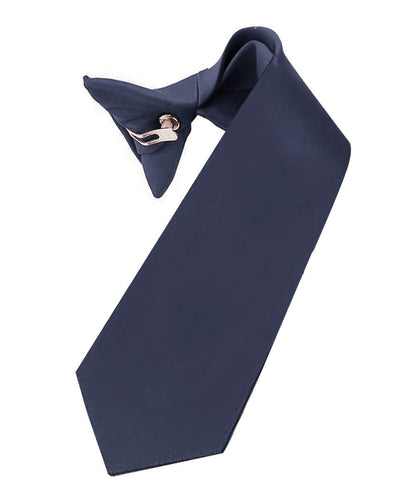 Vittorio Farina Boy's Satin Clip Necktie - Suits You Sir - Navy Blue - 16 - in