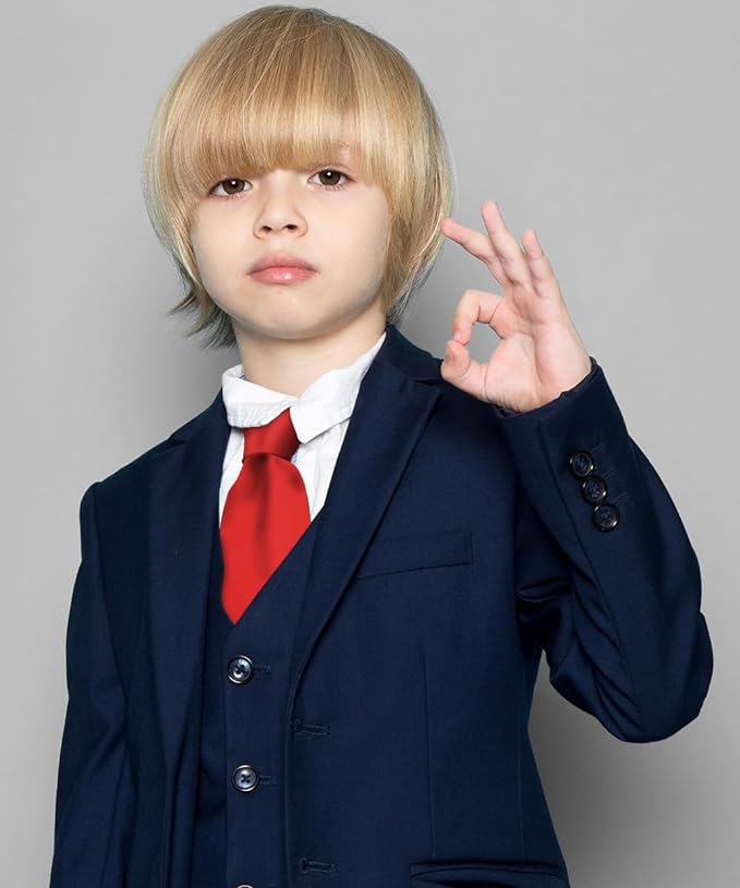Vittorio Farina Boy's Satin Clip Necktie - Suits You Sir - Red - 16 - in