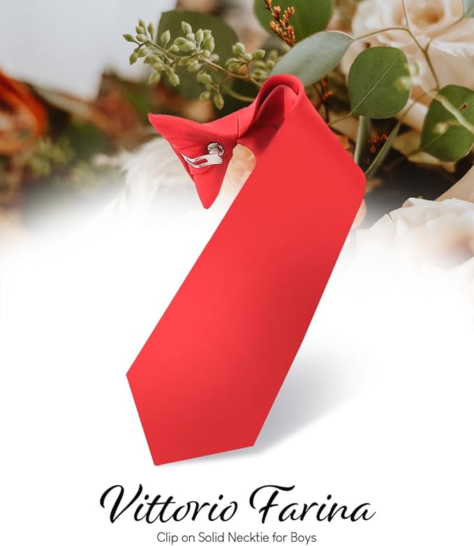 Vittorio Farina Boy's Satin Clip Necktie - Suits You Sir - Red - 16 - in